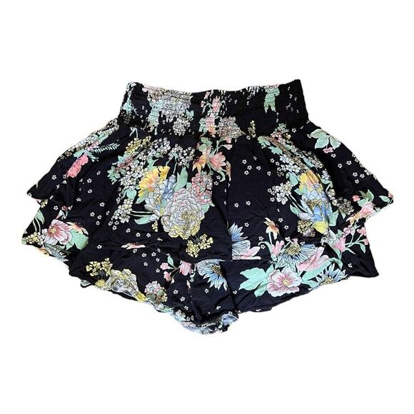 Maaji Black Floral Smocked Waist Ruffle Skort Medium - Picture 8 of 9